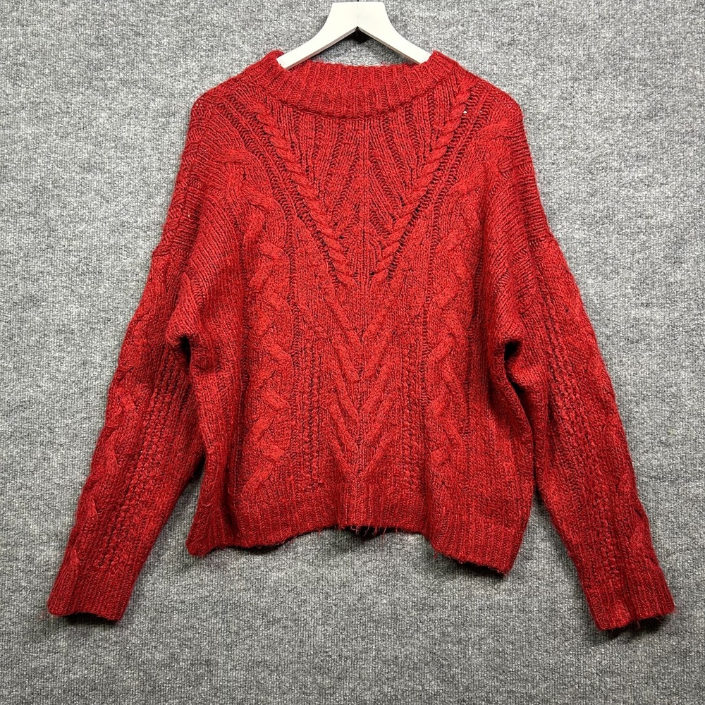 A New Day Cable Knit Sweater Womens Red Chunky Crewneck Long Sleeve Pullover - S